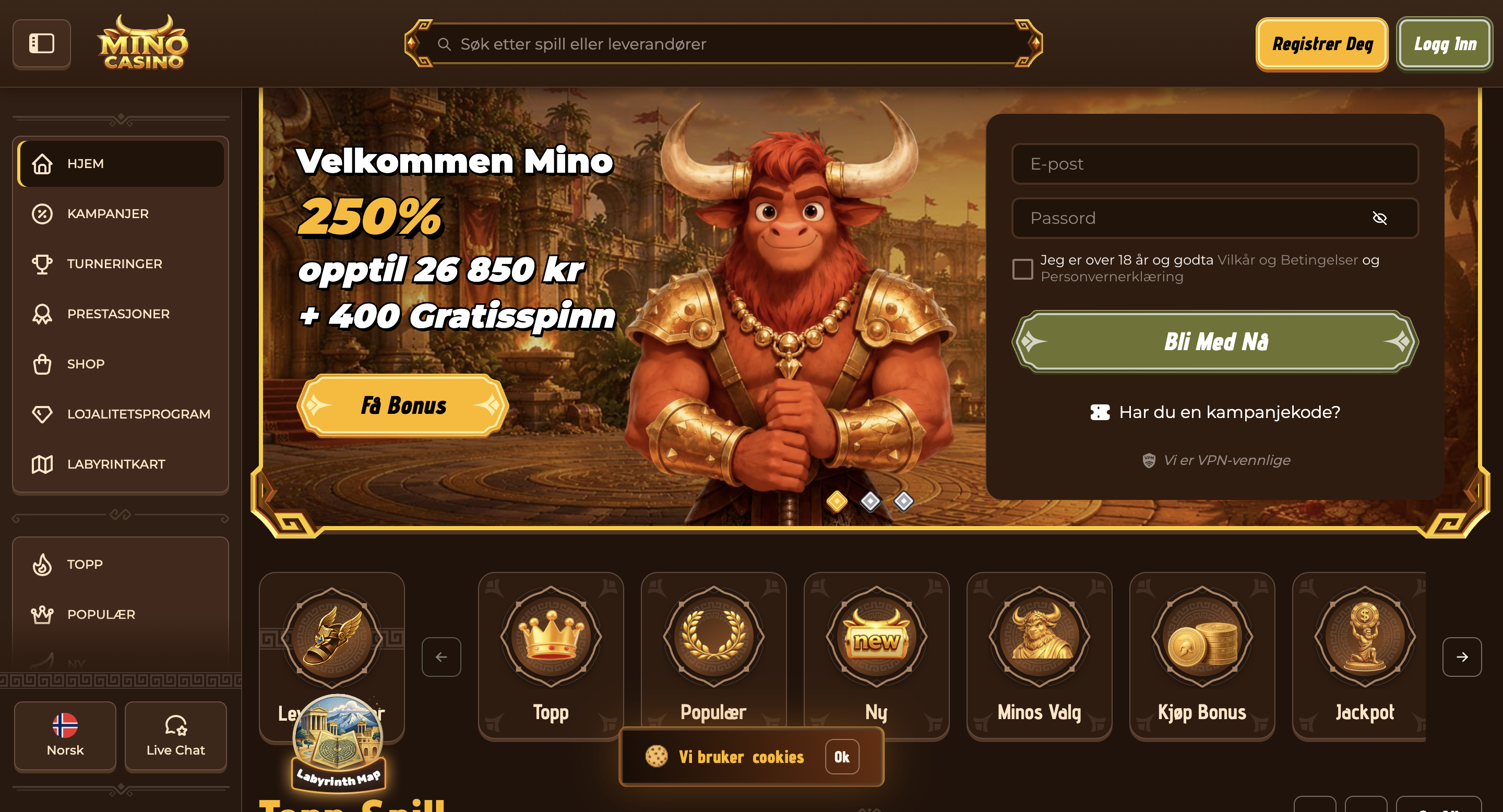 Mino Casino forside